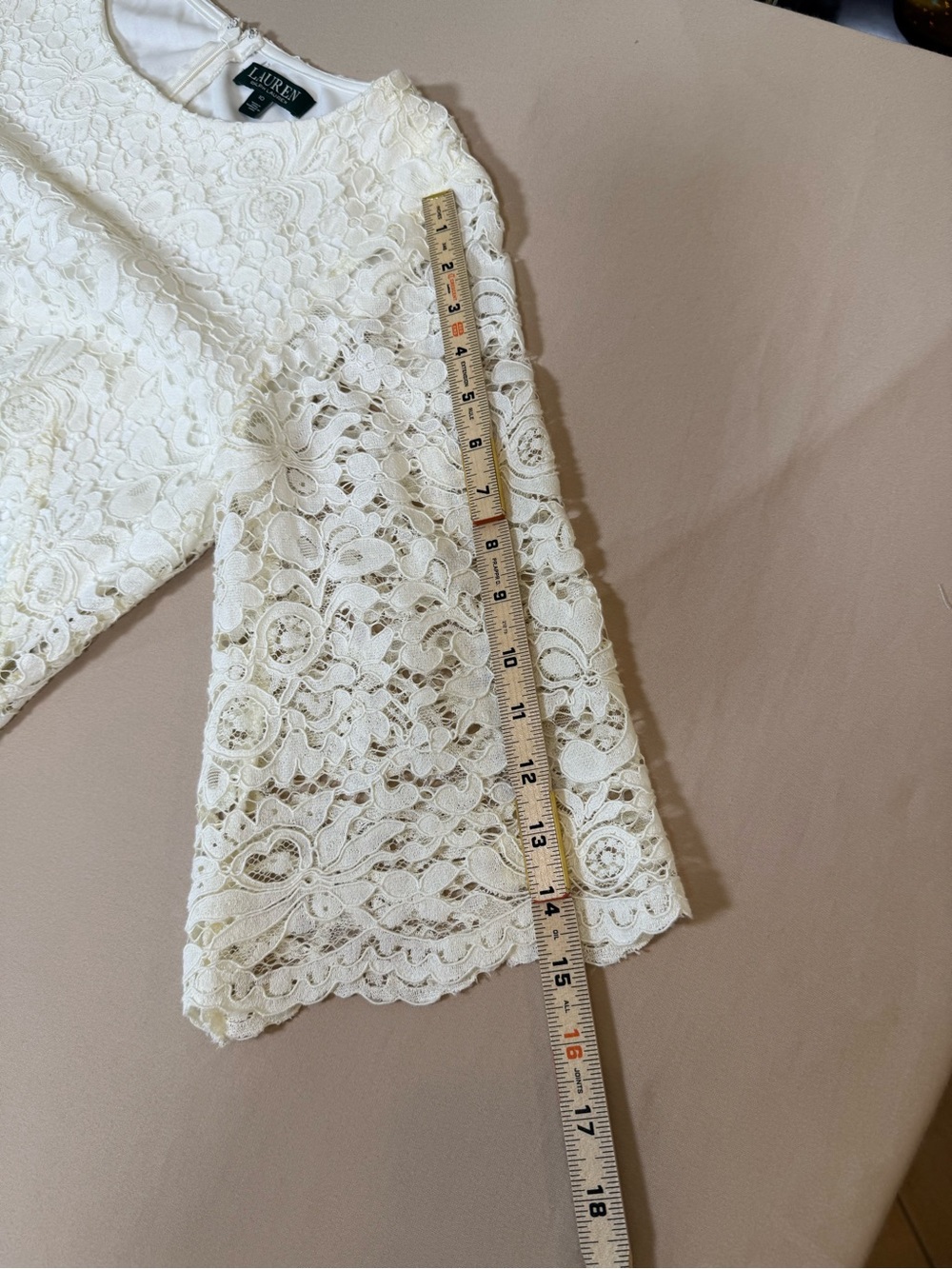 Lauren by Ralph Lauren Ivory Lace Midi Shift Dress, size 10. - Picture 10 of 13